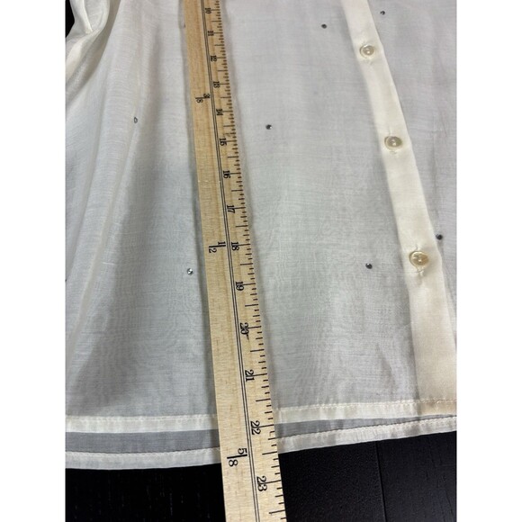 Bailey 44 Sheer Button Down Cream Medium Rhinestones Sparkle Short Puff Sleeve - Picture 8 of 9